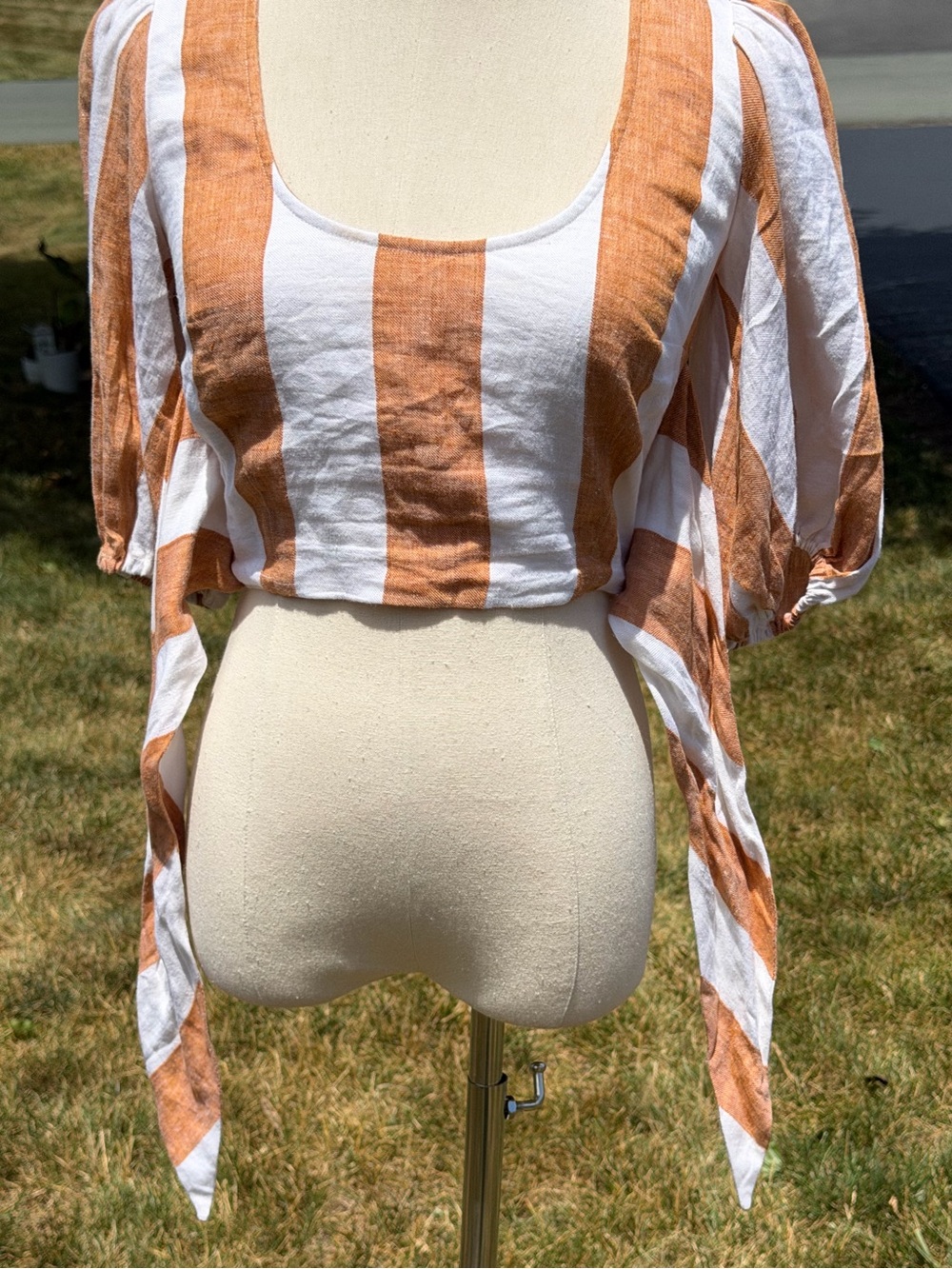 Amanda Uprichard Gloria Euro Summer Linen Blend Tie Front Crop Top Coastal Chic - Picture 12 of 14